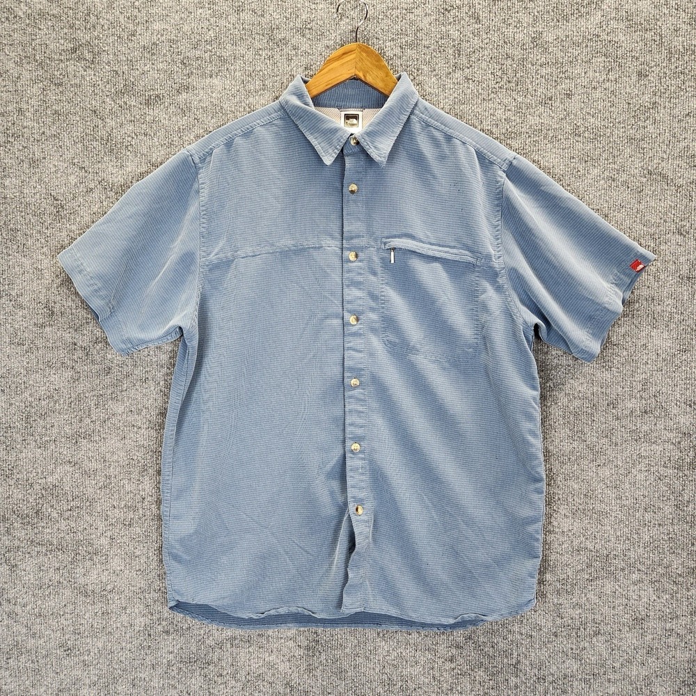 The North Face Shirt Men's Large Blue Short Sleeve Fishing Button Up